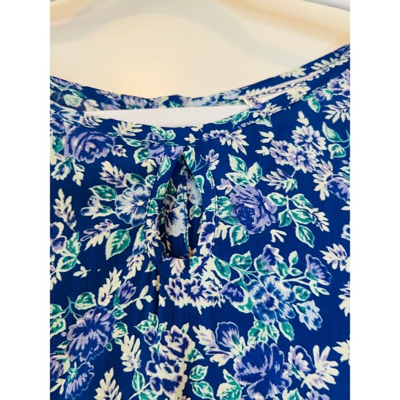 April Cornell Vintage 90s Blue Floral Sleeveless Midi Dress Cottagecore Size M - Picture 5 of 6